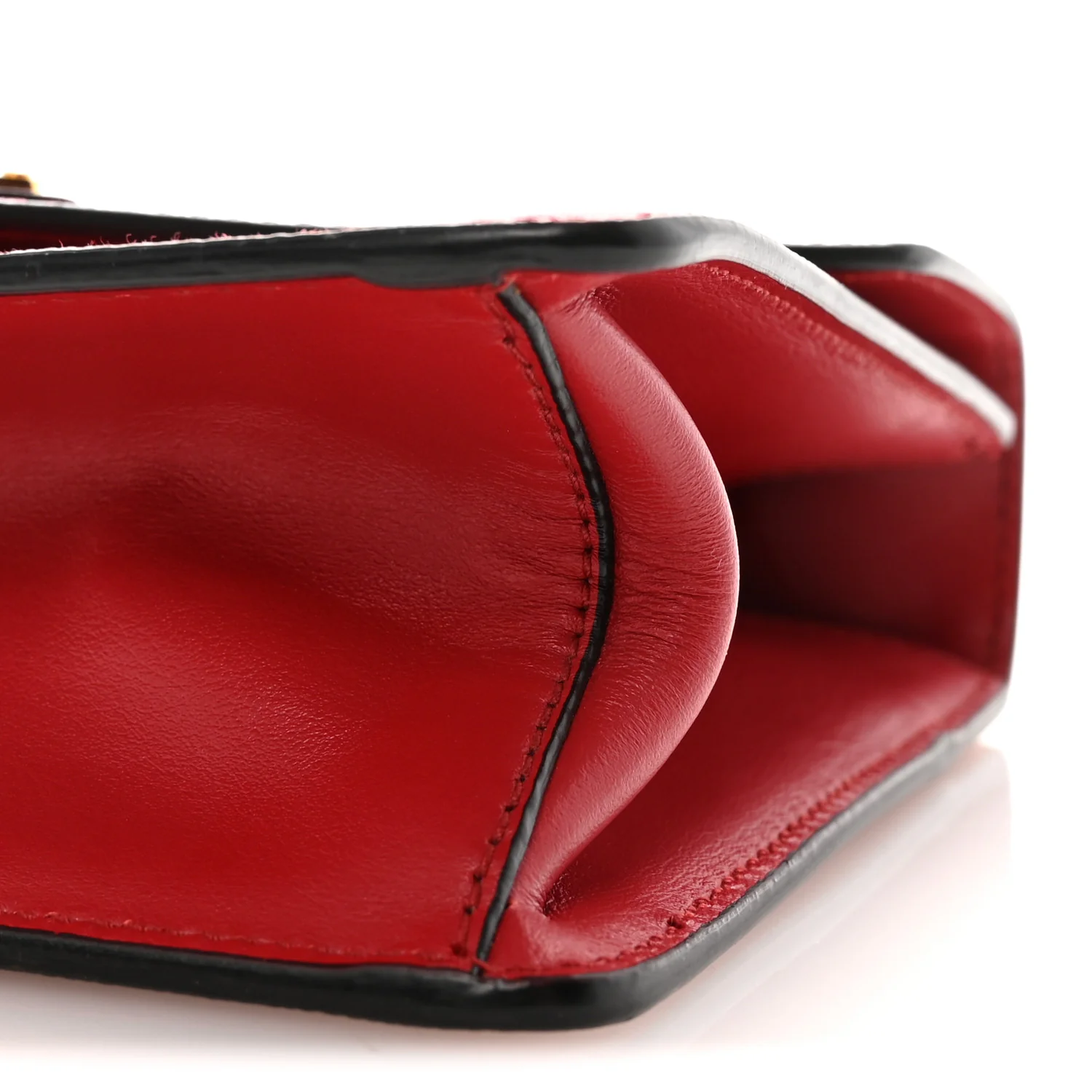 Saffiano Soft Calfskin Metal Triangle Logo Envelope Chain Shoulder Bag Fuoco - Image 9