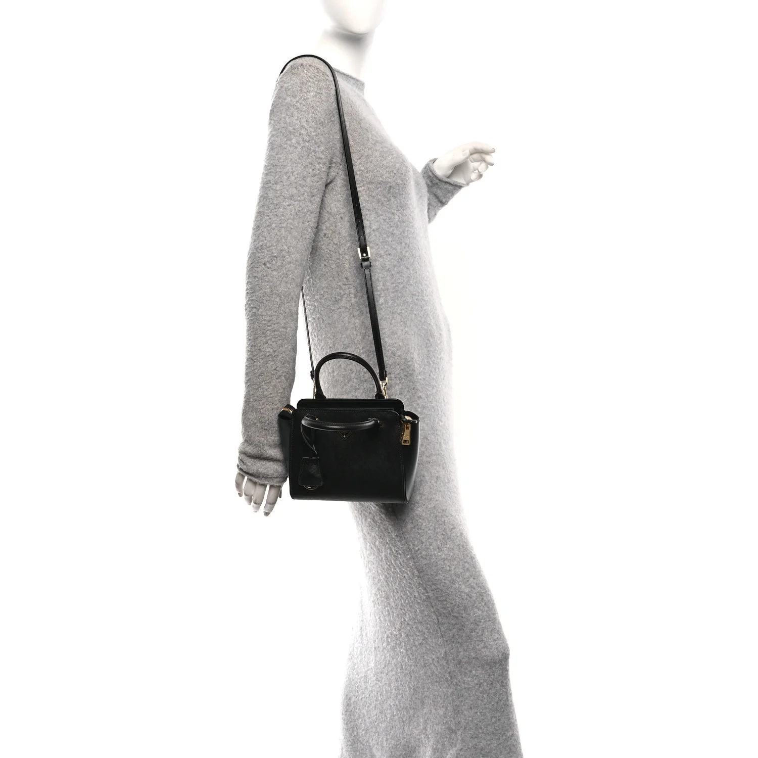 Saffiano Soft Calfskin Mini Zippered Tote Black - Image 2