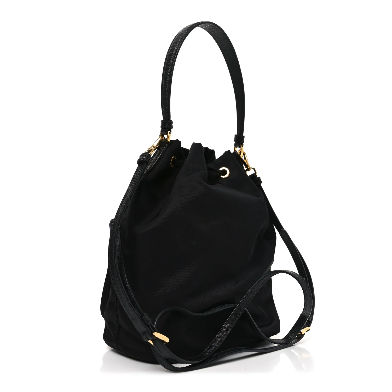 Saffiano Tessuto Nylon Mini Bucket Crossbody Bag Black - Image 3