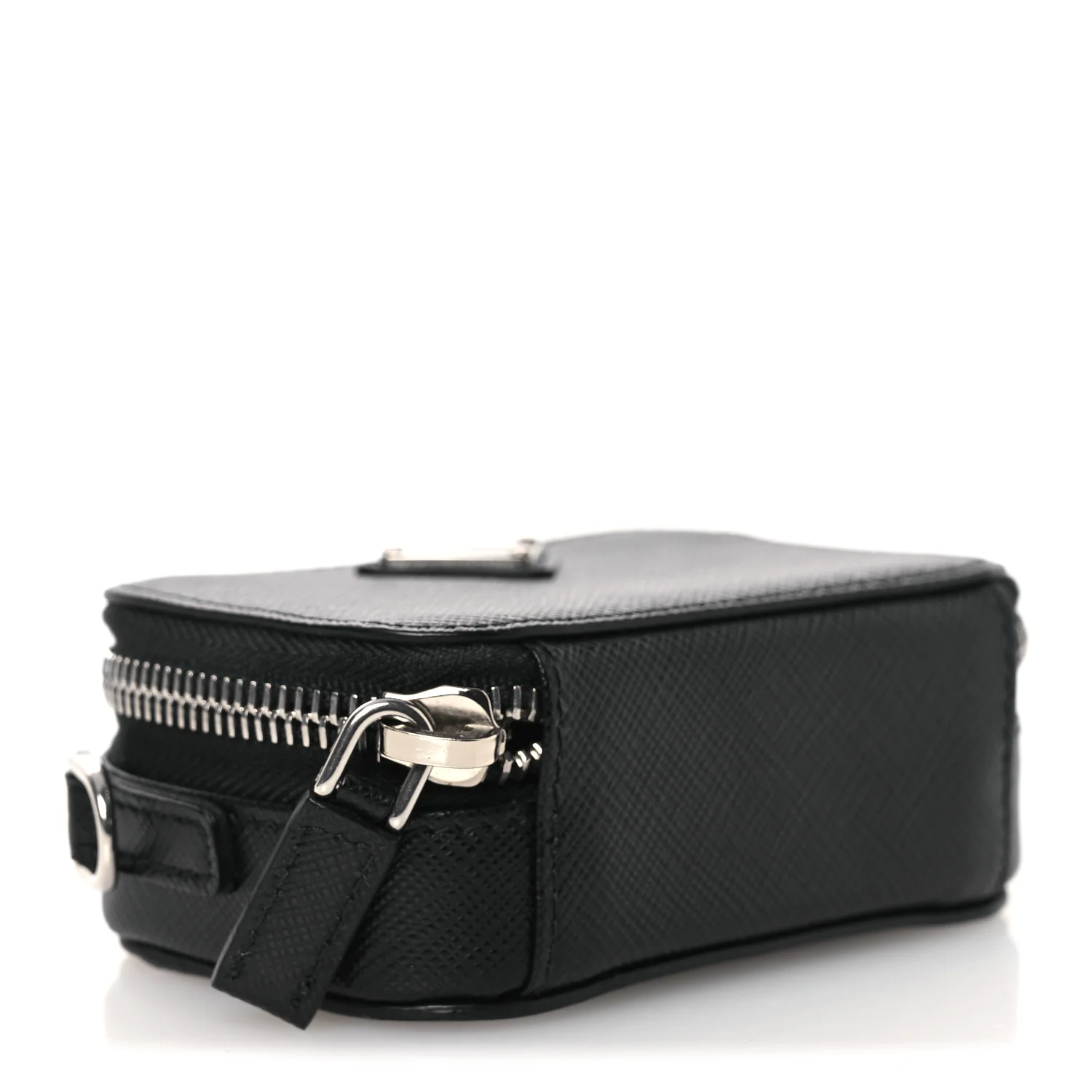 Saffiano Travel Metal Triangle Logo Mini Pouch Shoulder Bag Black - Image 4