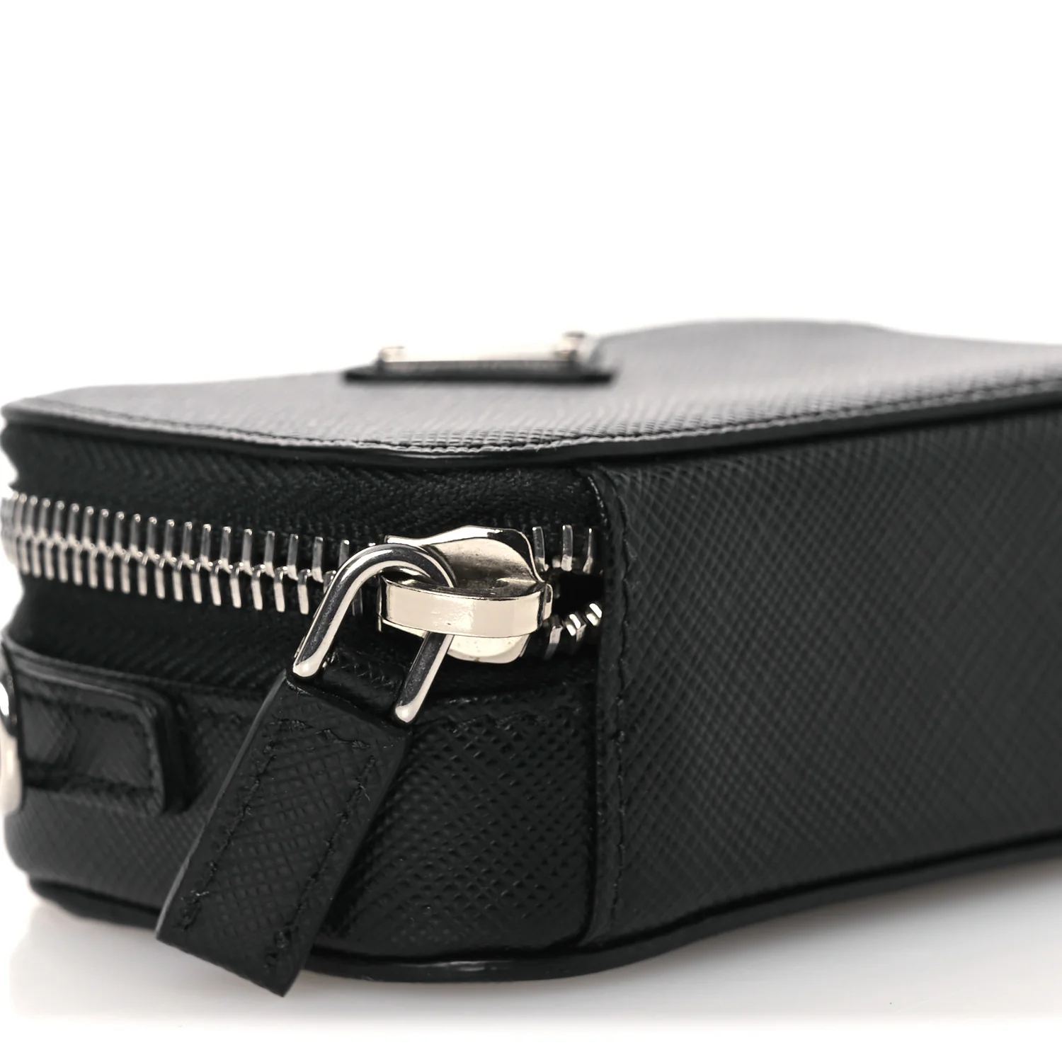 Saffiano Travel Metal Triangle Logo Mini Pouch Shoulder Bag Black - Image 8