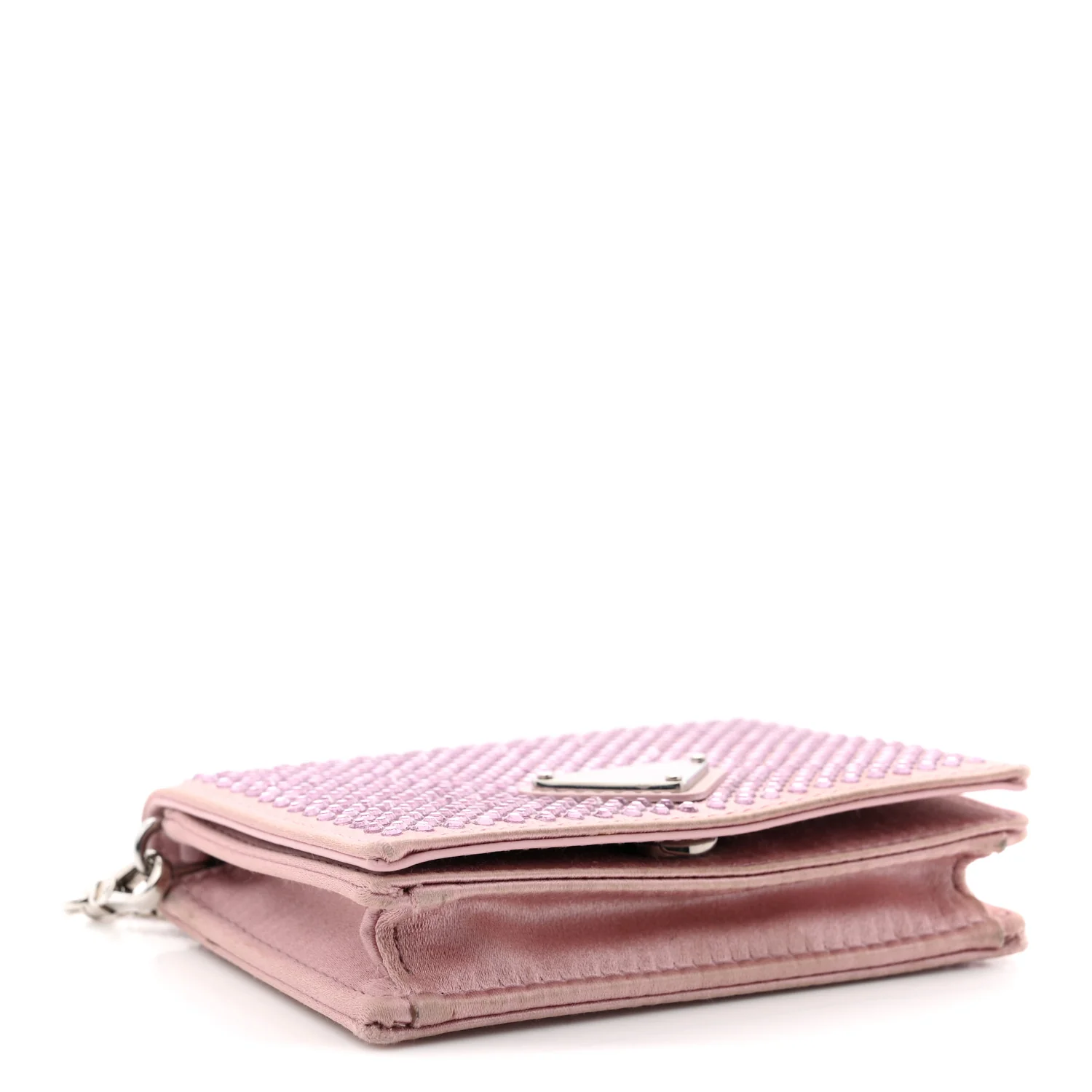 Satin Crystal Metal Triangle Logo Card Holder With Strap Alabastro - Image 4