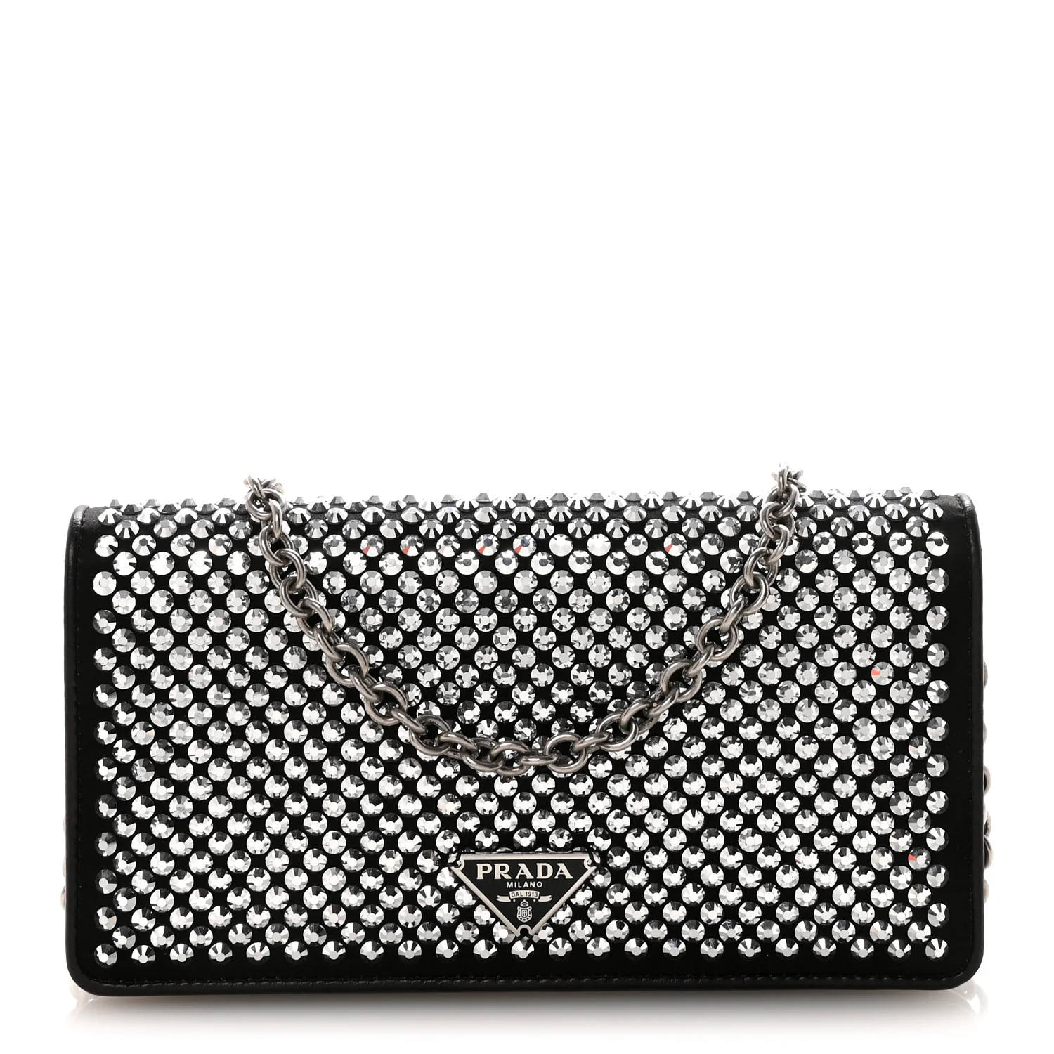 Satin Crystal Metal Triangle Logo Mini Crossbody Bag Cristal