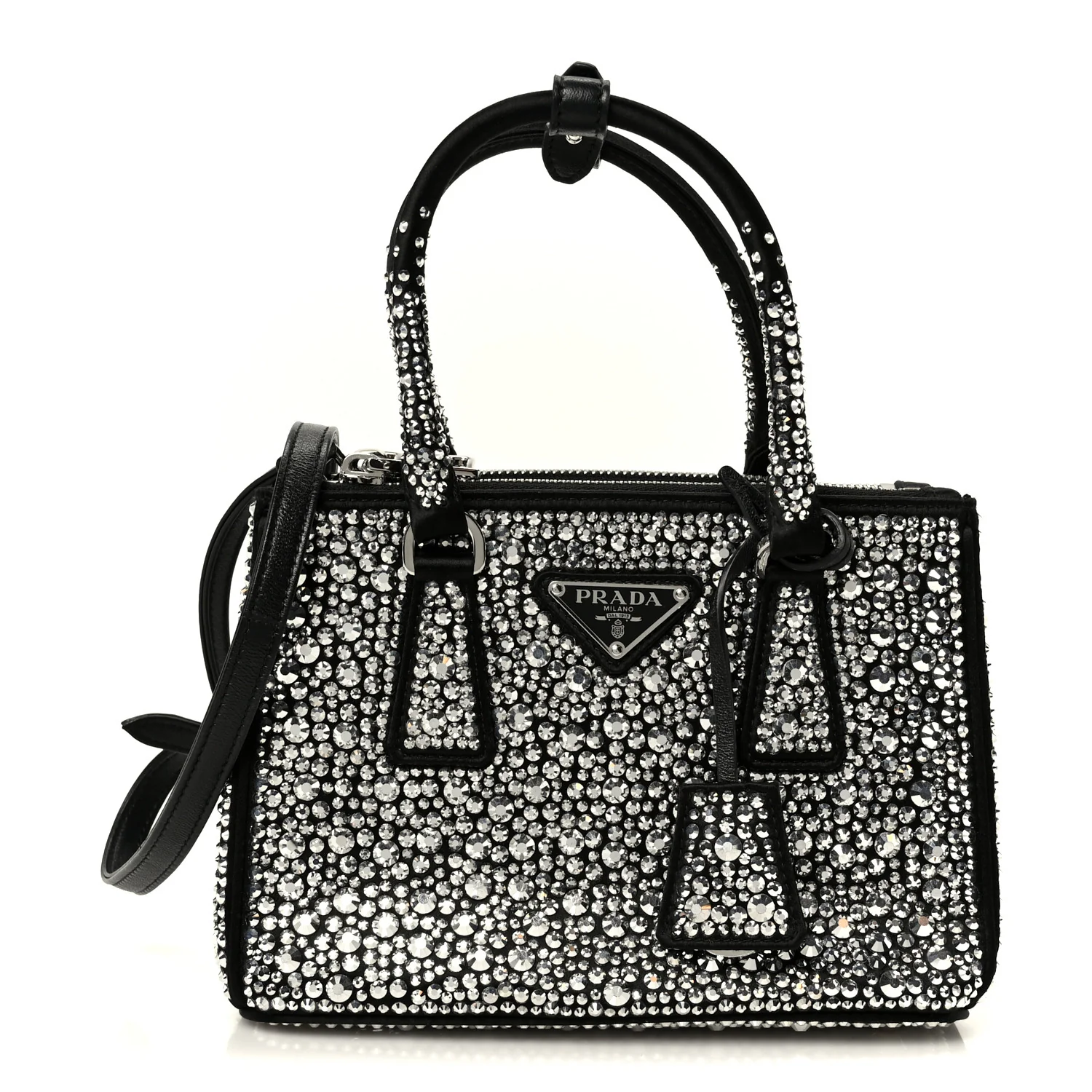Satin Crystal Mini Galleria Double Zip Tote Metal