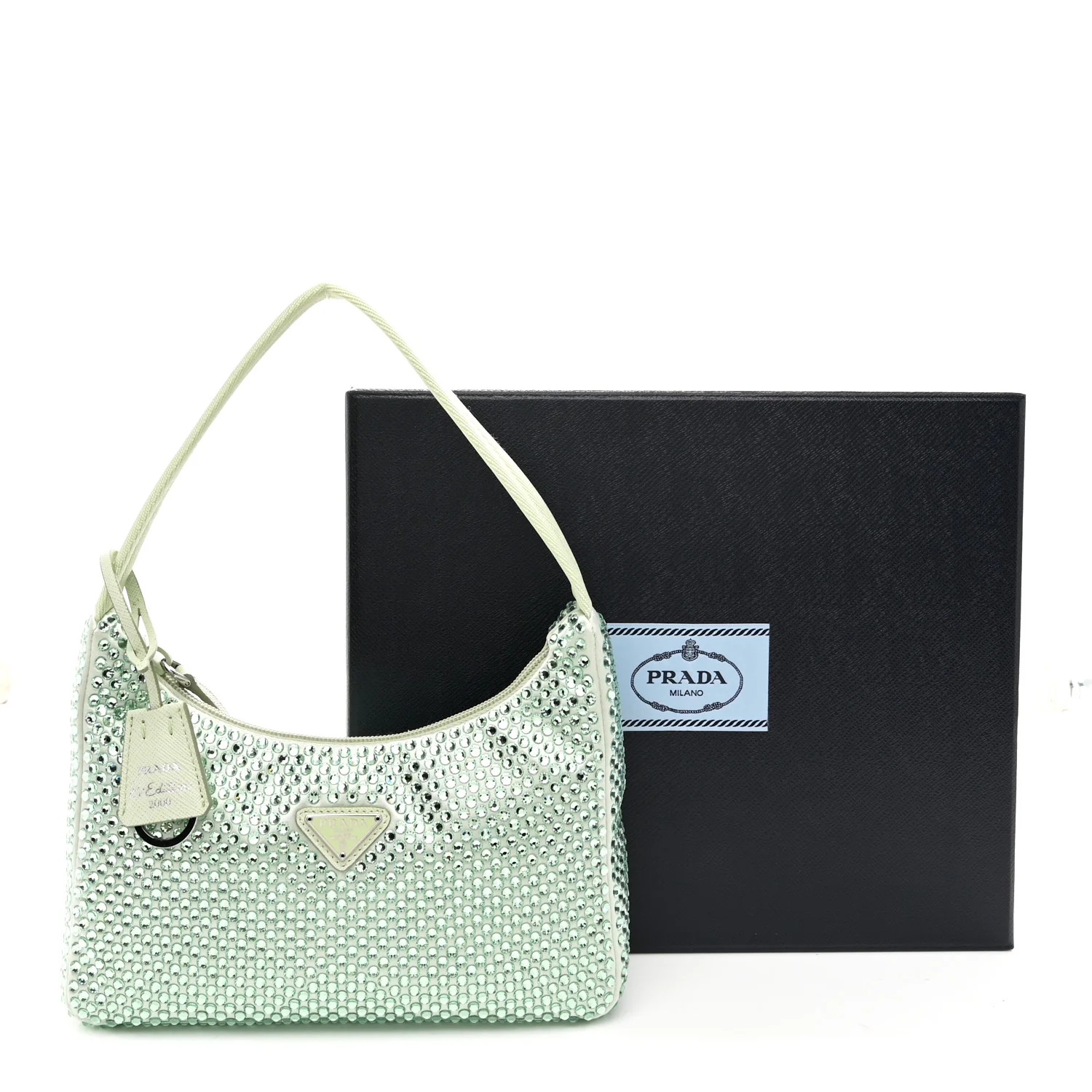 Satin Crystal Mini Re-Edition 2000 Bag Acqua - Image 11