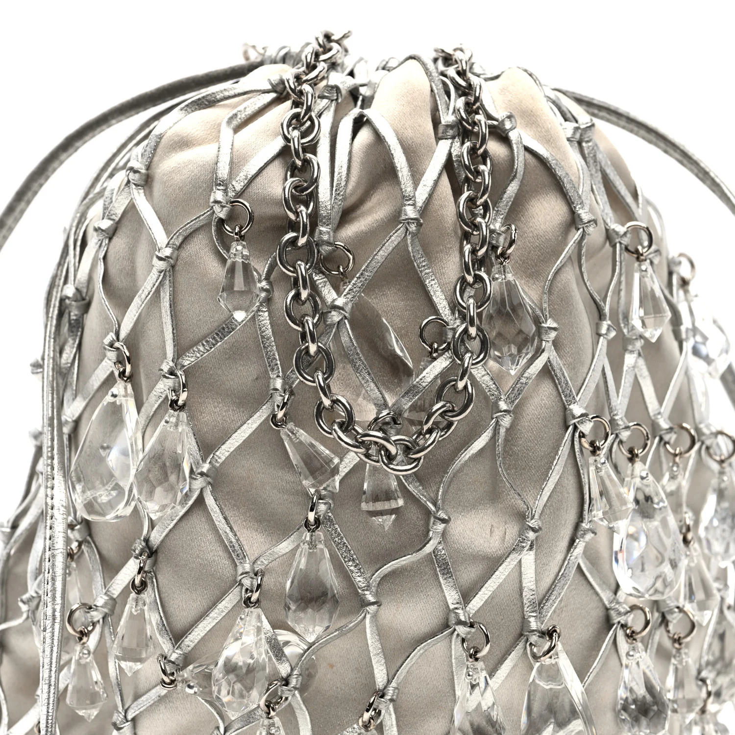 Satin Crystal Net Chain Bag Silver - Image 7