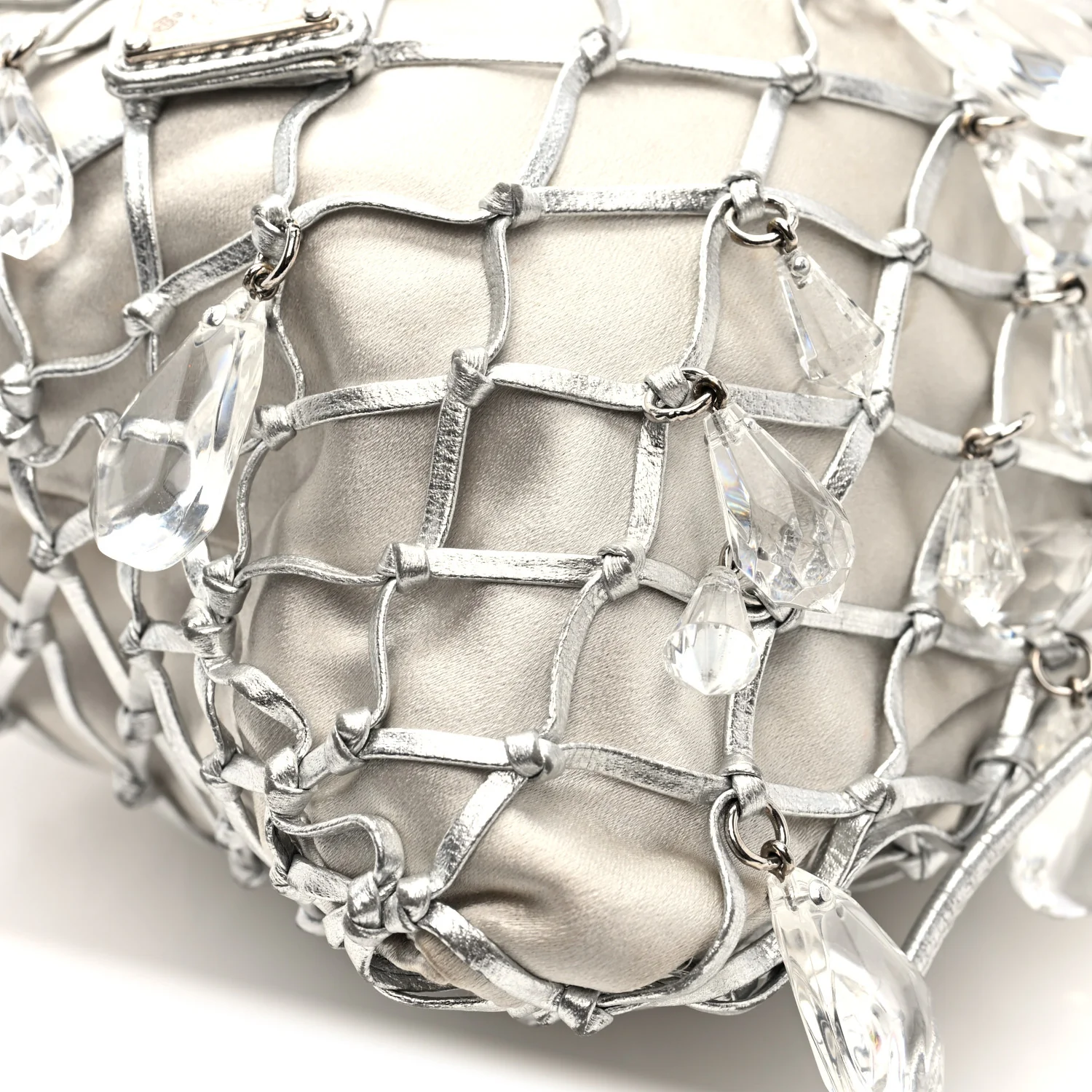 Satin Crystal Net Chain Bag Silver - Image 9
