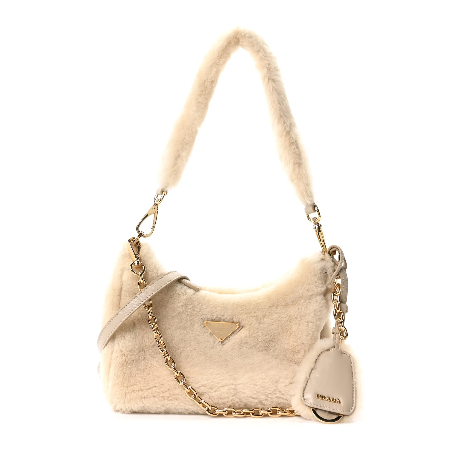 Shearling Nappa Mini Re-Edition Shoulder Bag Ecru - Image 2