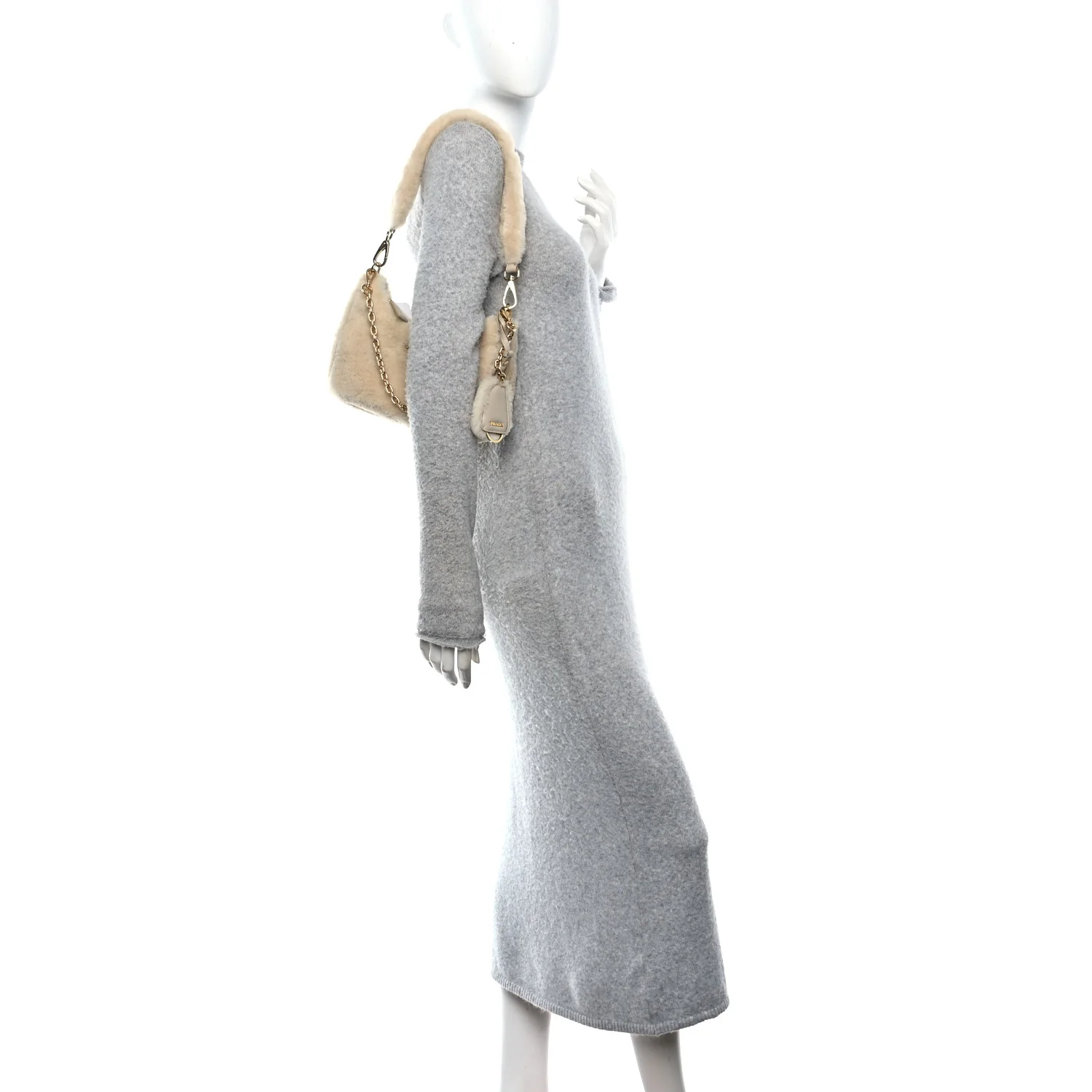 Shearling Nappa Mini Re-Edition Shoulder Bag Ecru - Image 3