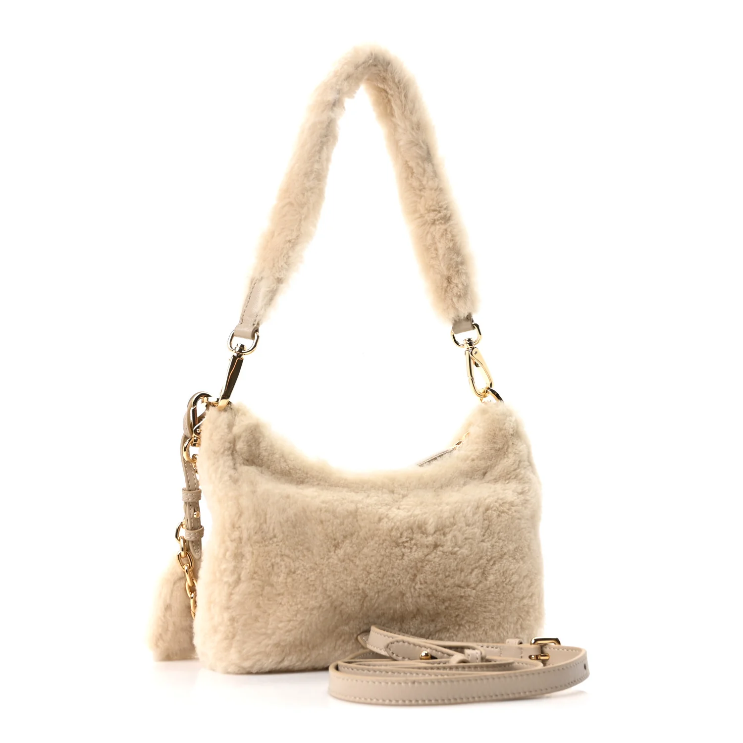 Shearling Nappa Mini Re-Edition Shoulder Bag Ecru - Image 4