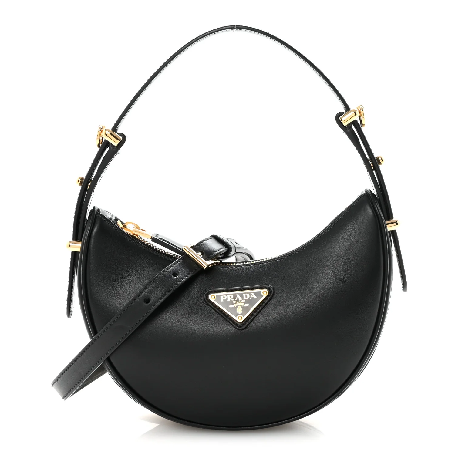 Soft Calfskin Arque Shoulder Bag Black