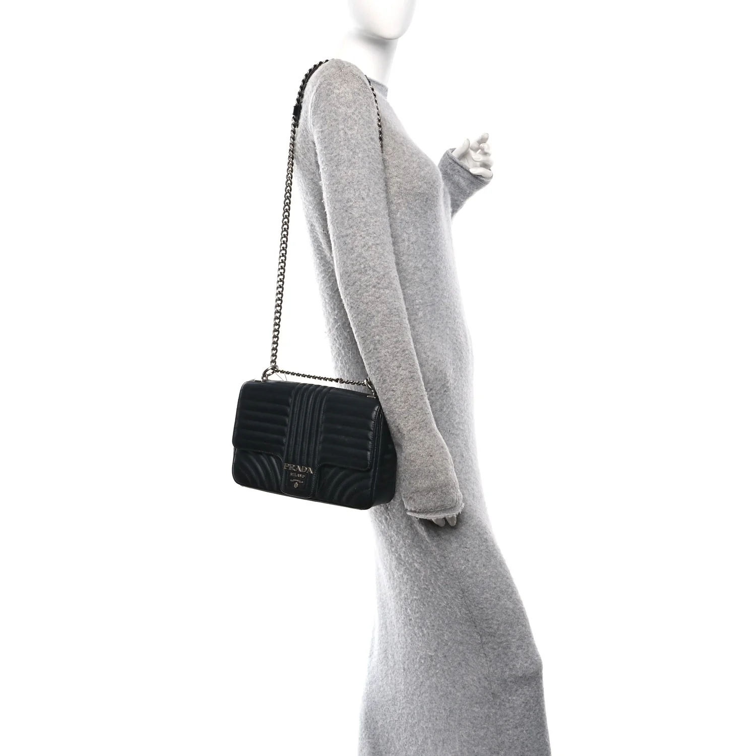 Soft Calfskin Impunture Diagramme Large Chain Flap Shoulder Bag Black - Image 2