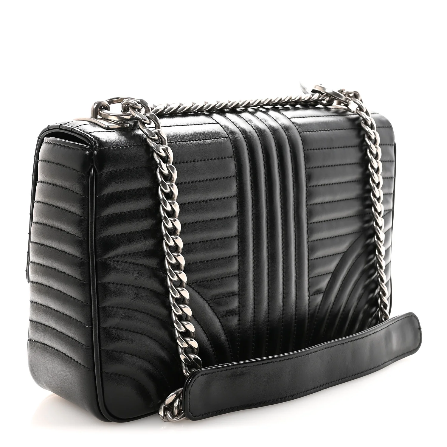 Soft Calfskin Impunture Diagramme Large Chain Flap Shoulder Bag Black - Image 3