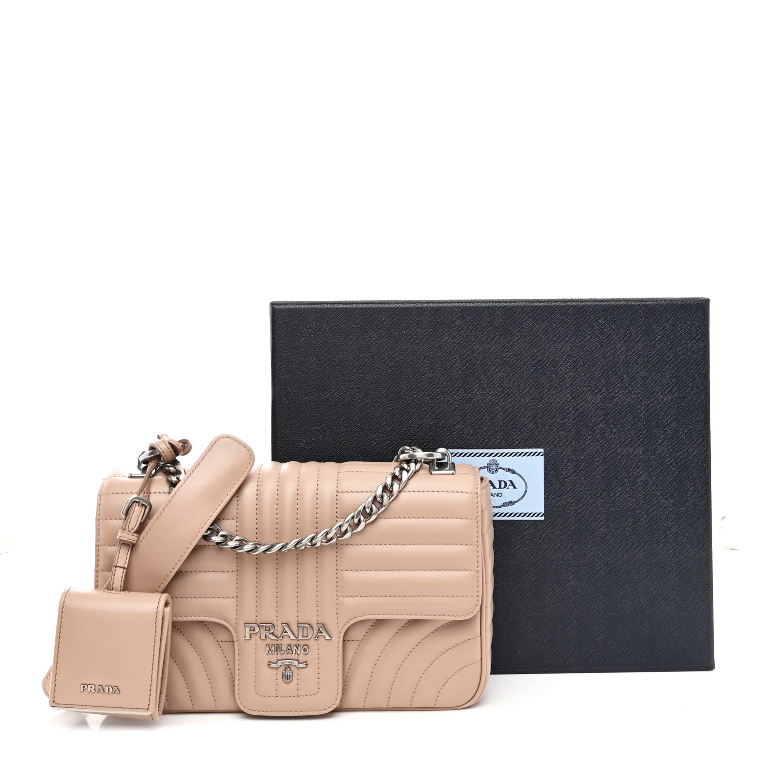 Soft Calfskin Impunture Diagramme Medium Chain Flap Shoulder Bag Cipria - Image 11