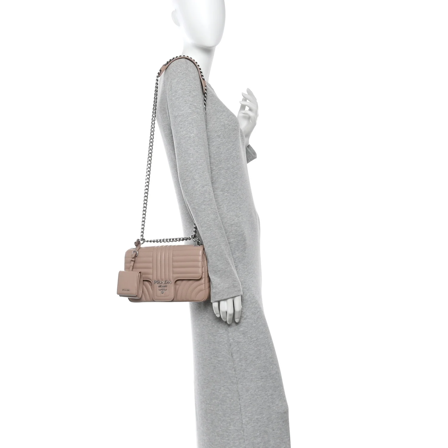 Soft Calfskin Impunture Diagramme Medium Chain Flap Shoulder Bag Cipria - Image 2