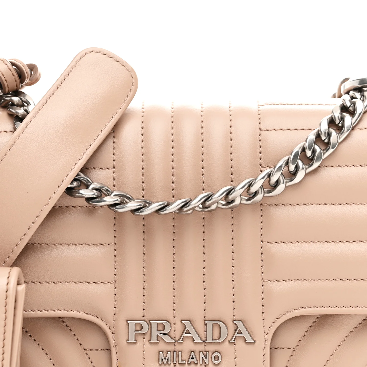 Soft Calfskin Impunture Diagramme Medium Chain Flap Shoulder Bag Cipria - Image 8