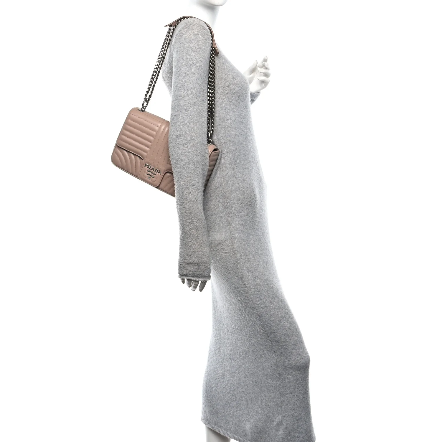 Soft Calfskin Impunture Diagramme Medium Chain Flap Shoulder Bag Cipria - Image 2