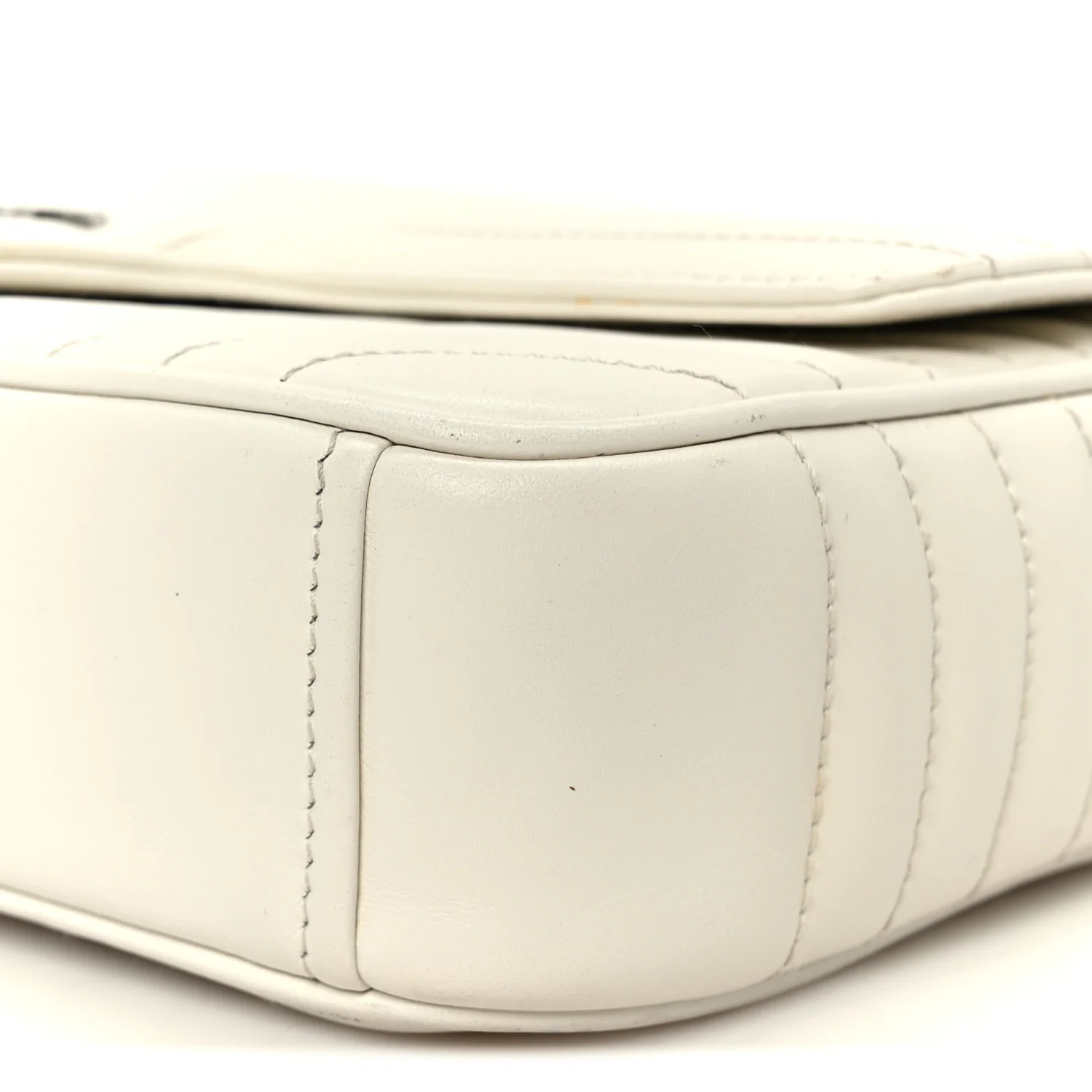 Soft Calfskin Impunture Diagramme Medium Chain Flap Shoulder Bag White - Image 10