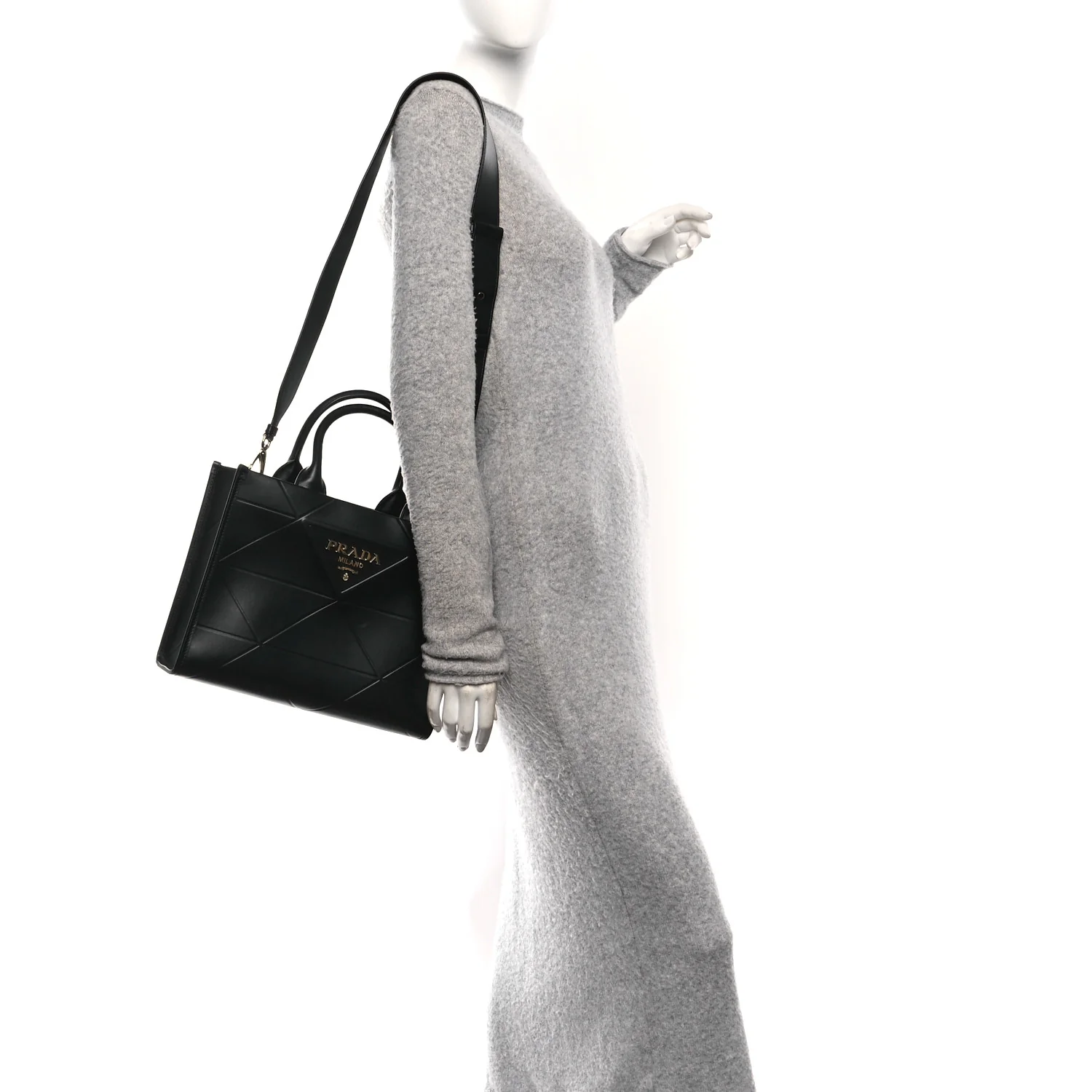 Soft Calfskin Triangolo Symbole Embossed Small Tote Black - Image 2