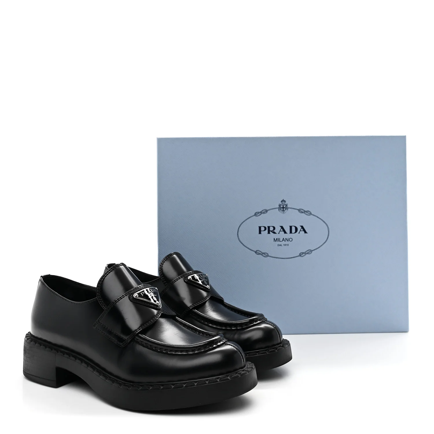 Spazzolato Metal Triangle Logo 50mm Loafers 36 Black - Image 10