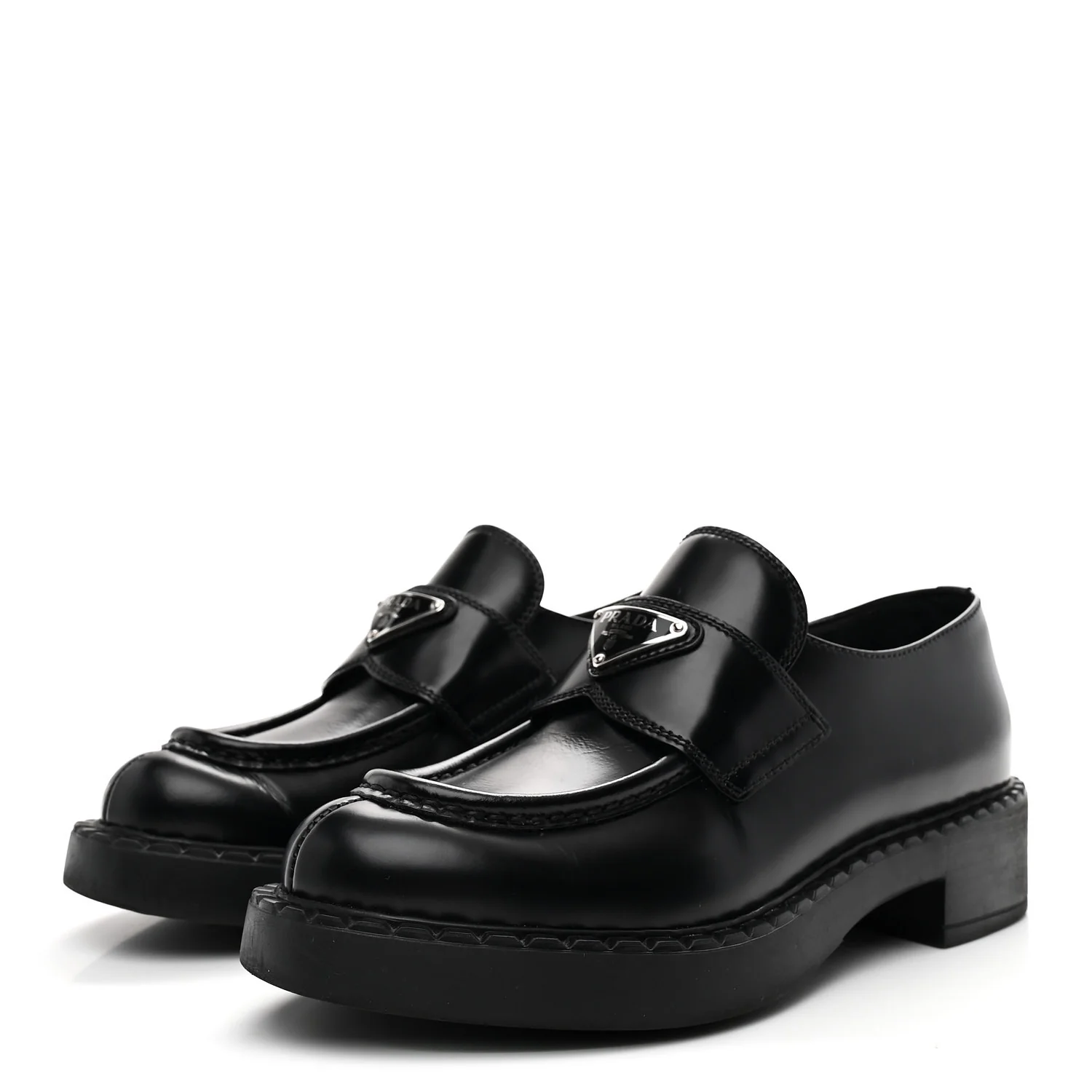 Spazzolato Metal Triangle Logo 50mm Loafers 36 Black - Image 4