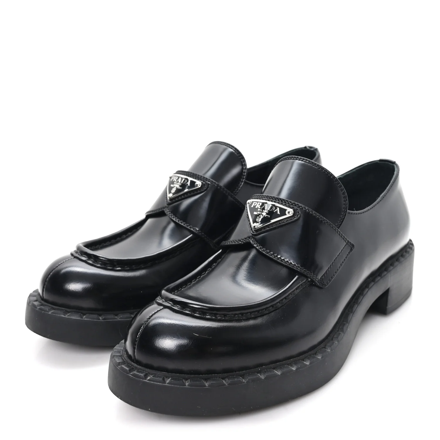 Spazzolato Metal Triangle Logo 50mm Loafers 39 Black - Image 4