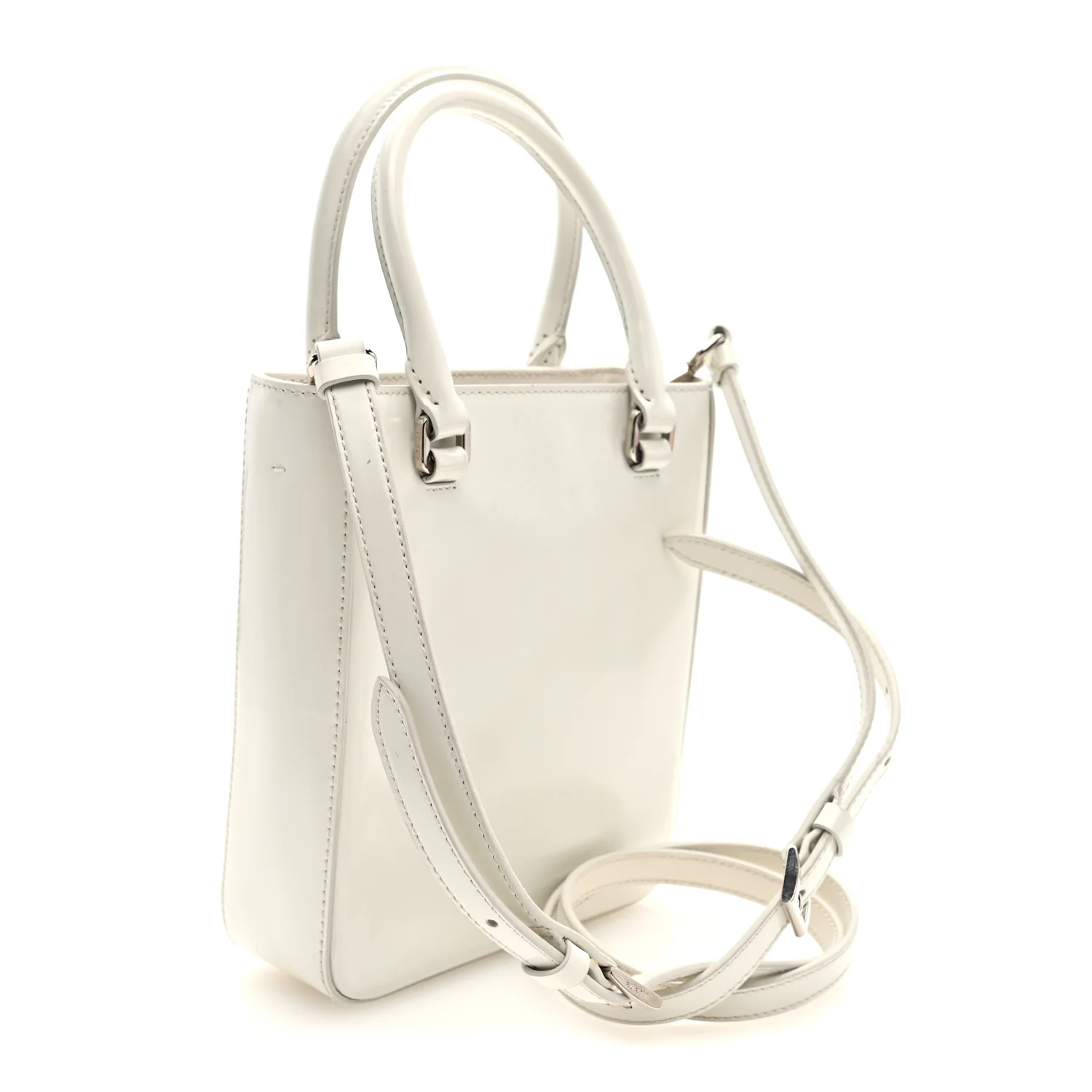 Spazzolato Triangle Small Double Handle Crossbody Tote White - Image 3