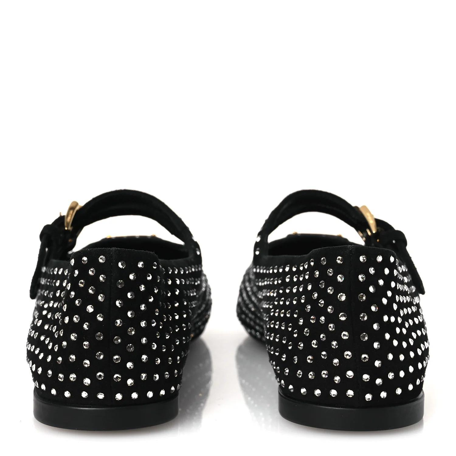 Suede Crystal Studded Ballerina Flats 37 Black - Image 6
