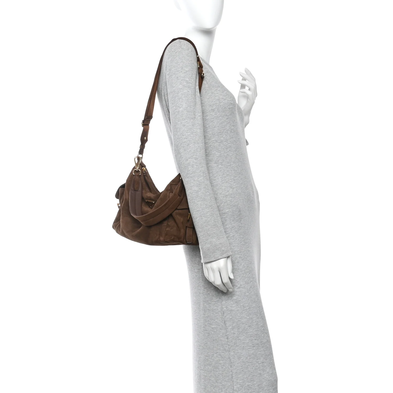Suede Large Explore Shoulder Bag Cocoa Brown - Image 3