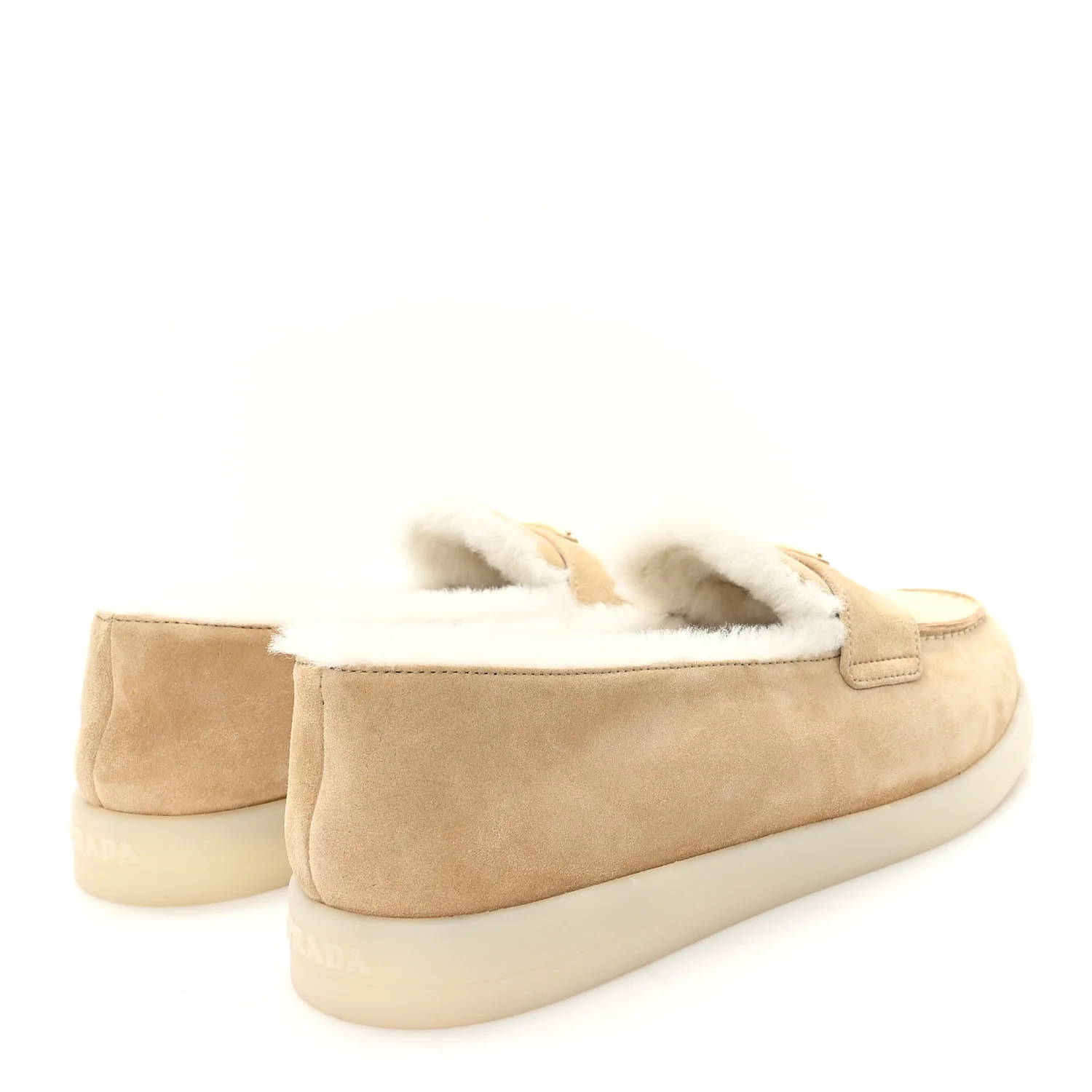 Suede Shearling Triangle Logo Loafer 39 Ecru - Image 5