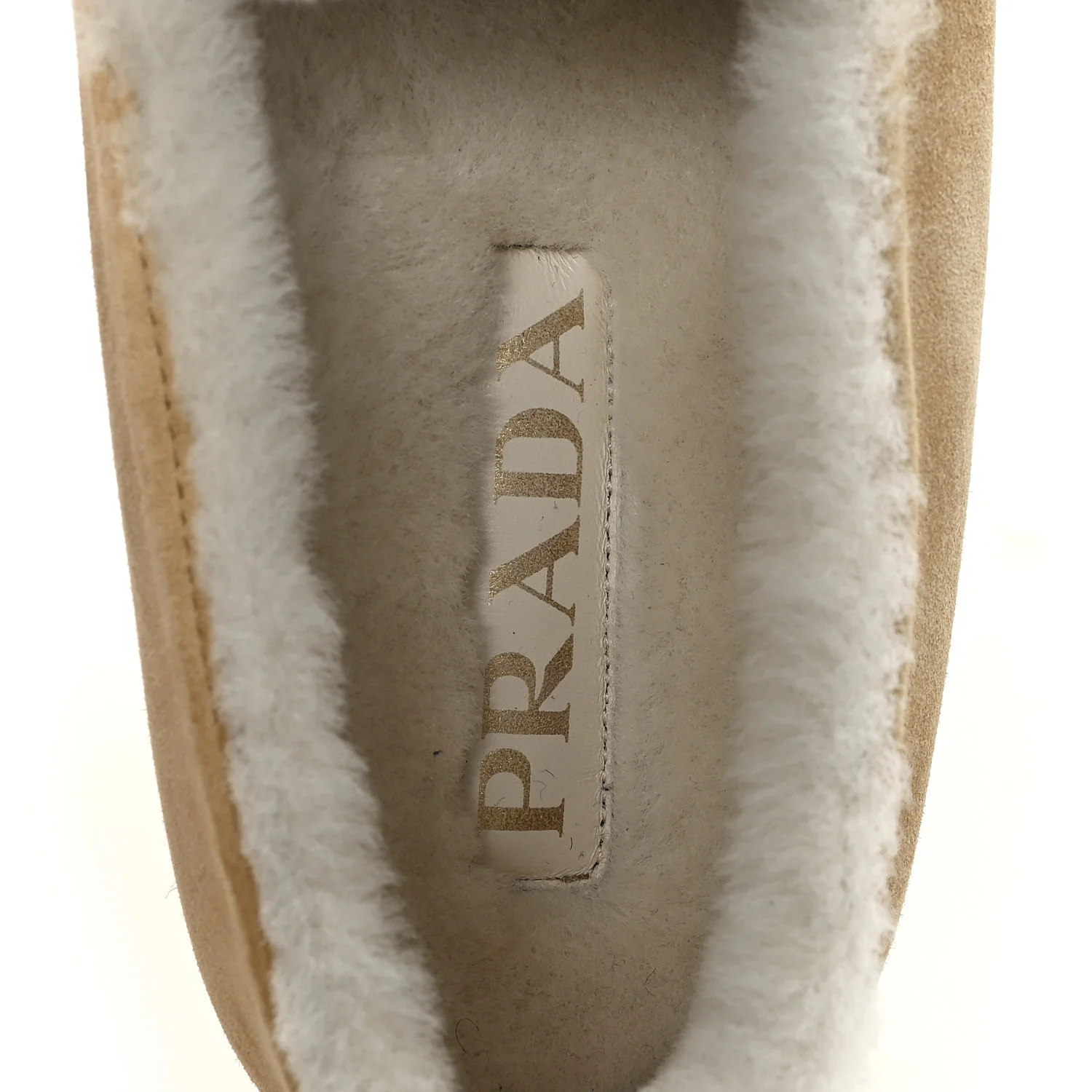 Suede Shearling Triangle Logo Loafer 39 Ecru - Image 8