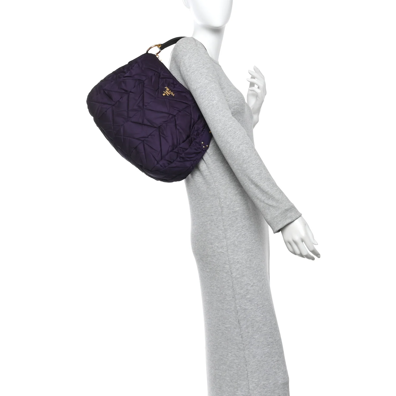 Tessuto Nylon Chevron Quilted Shoulder Bag Indaco - Image 2