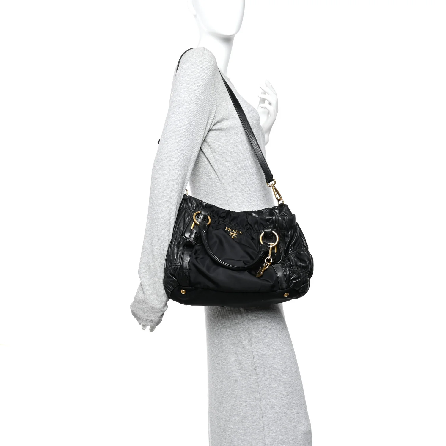 Tessuto Nylon Gaufre Shopping Satchel Black - Image 2