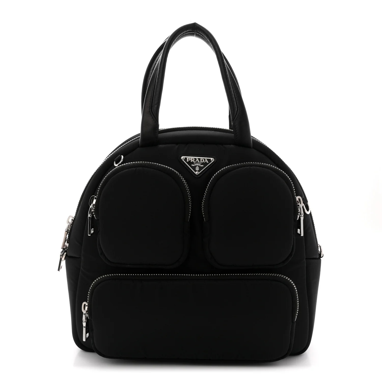 Tessuto Nylon Pocket Cargo Top Handle Bag Black Fuoco