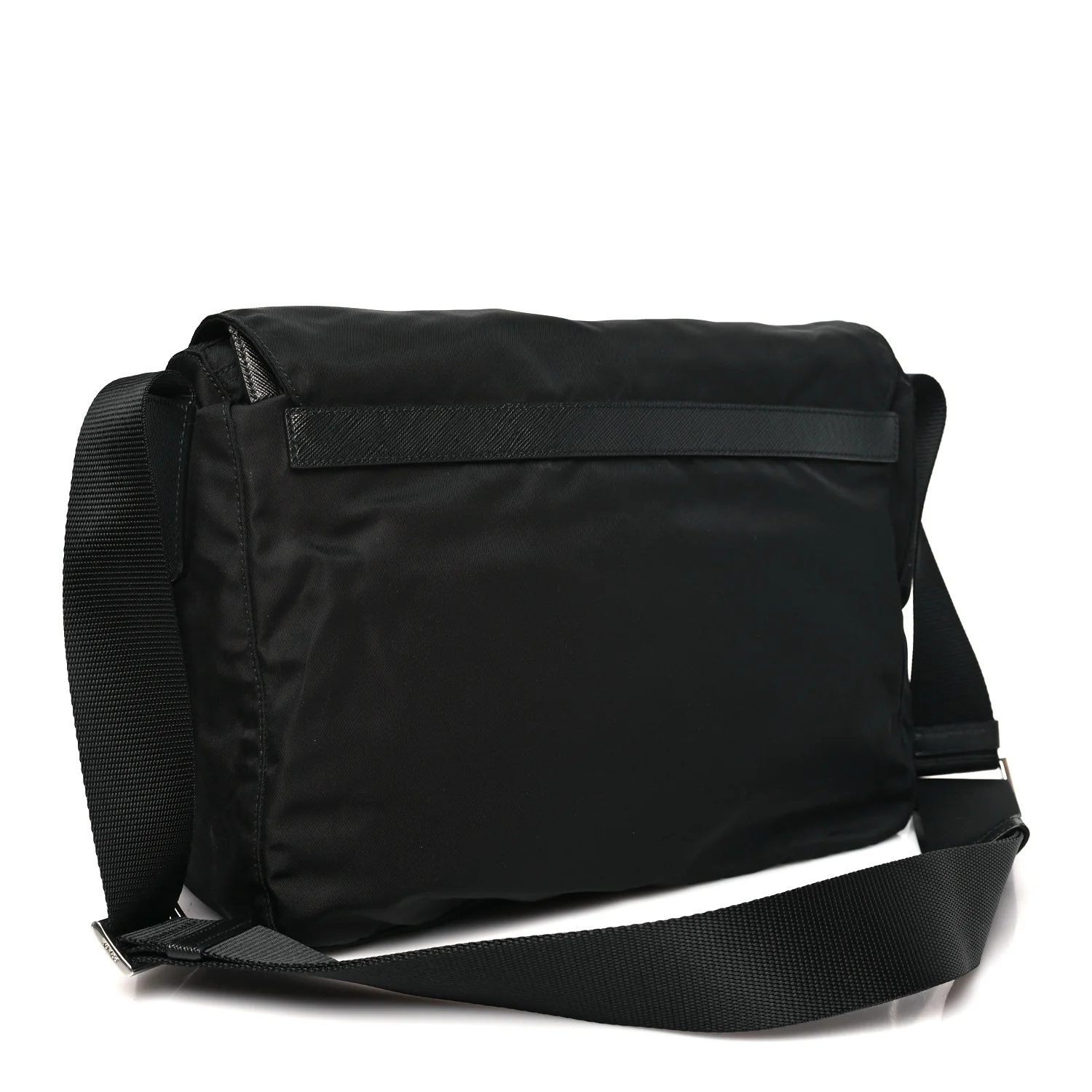 Tessuto Nylon Saffiano Double Buckle Messenger Shoulder Bag Black - Image 3