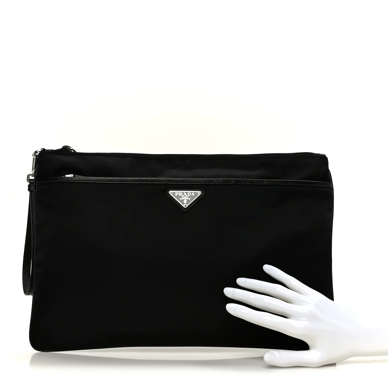 Tessuto Nylon Saffiano Flat Pouch Black - Image 2