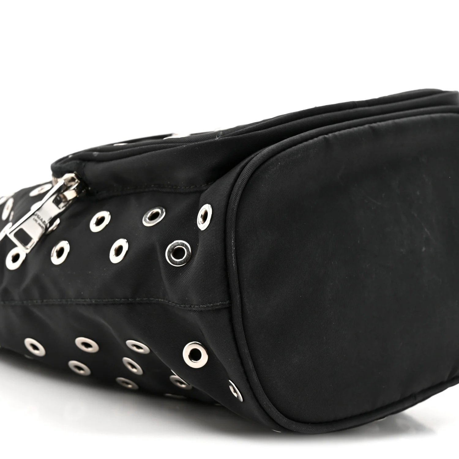 Tessuto Nylon Saffiano Grommets Mini Bucket Crossbody Bag Black - Image 9