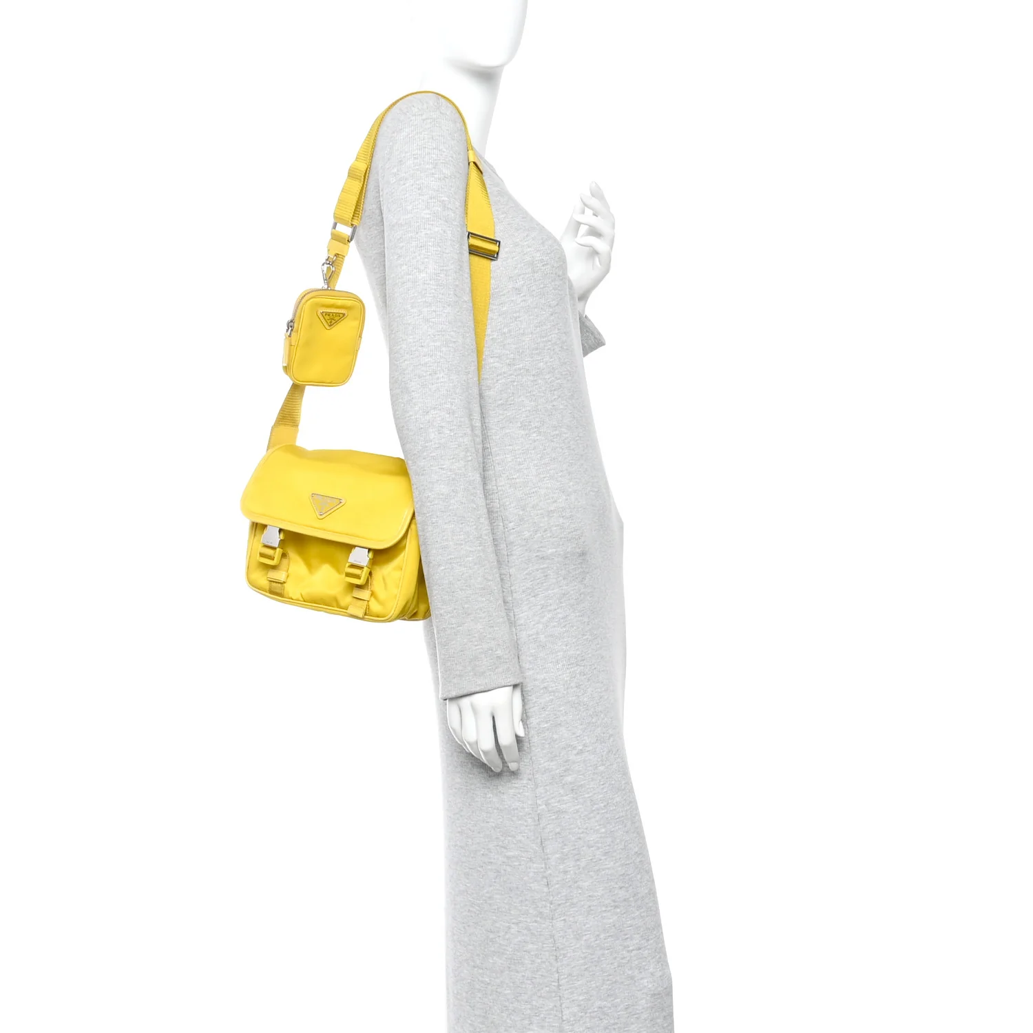 Tessuto Nylon Saffiano Pocket Double Snap Buckle Messenger Shoulder Bag Giallo - Image 2