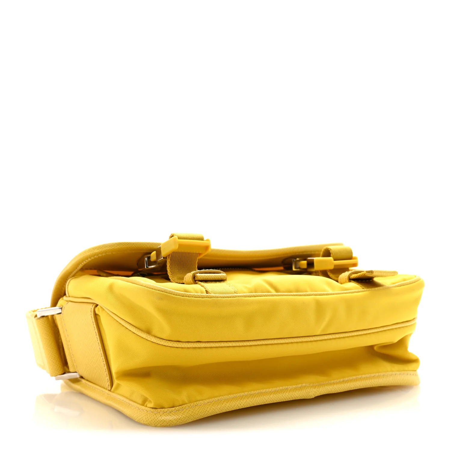 Tessuto Nylon Saffiano Pocket Double Snap Buckle Messenger Shoulder Bag Giallo - Image 4