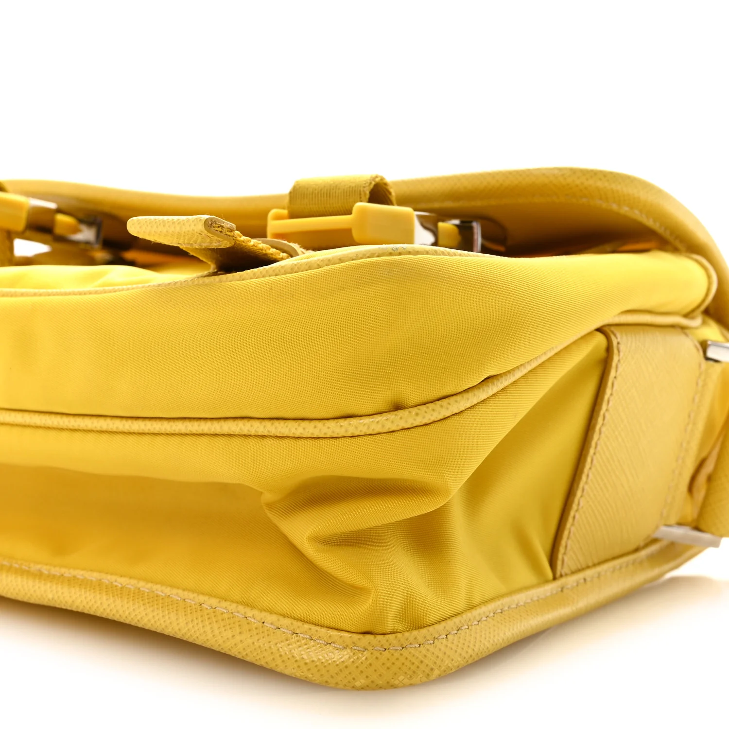 Tessuto Nylon Saffiano Pocket Double Snap Buckle Messenger Shoulder Bag Giallo - Image 9