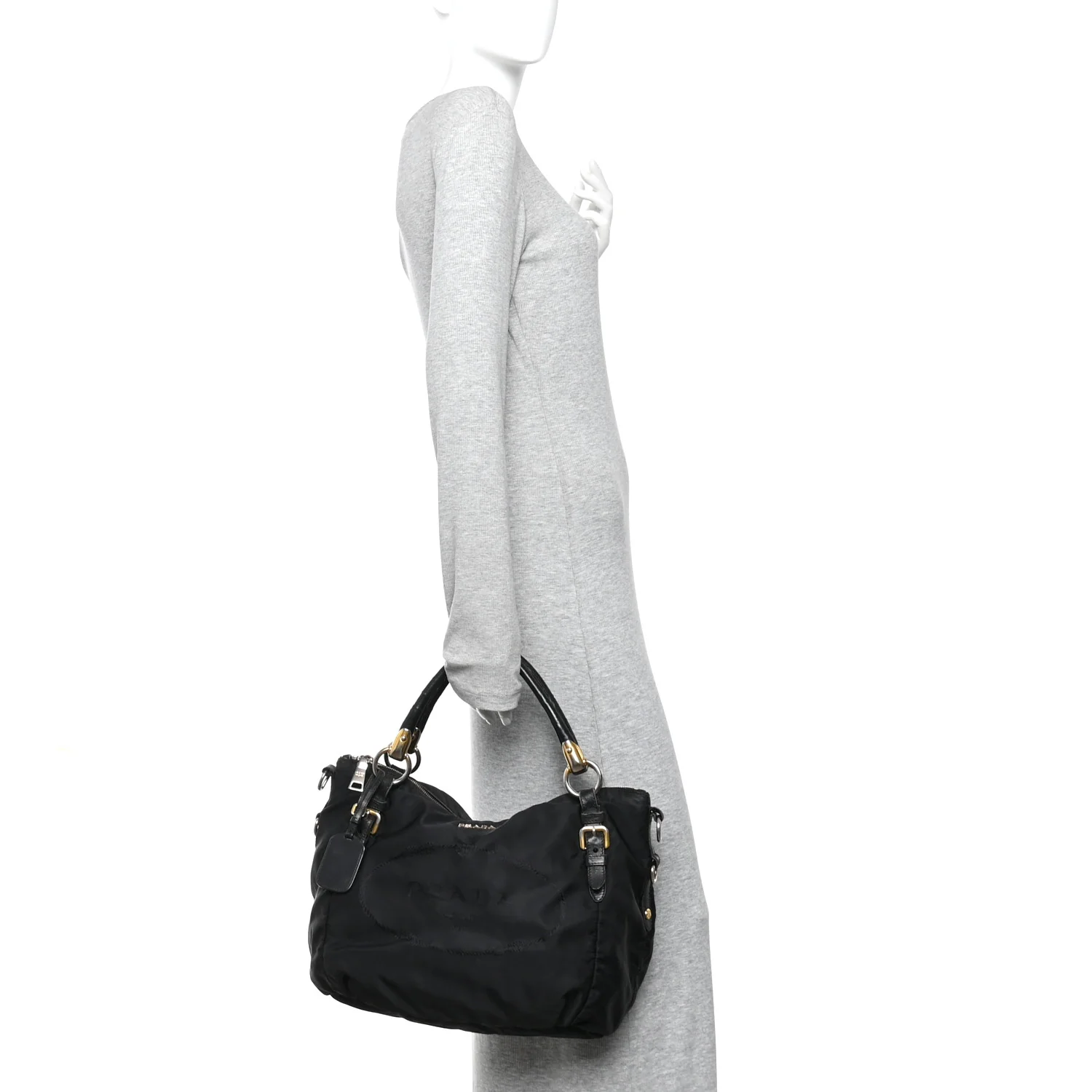 Tessuto Nylon Vitello Daino Shopping Satchel Black - Image 2