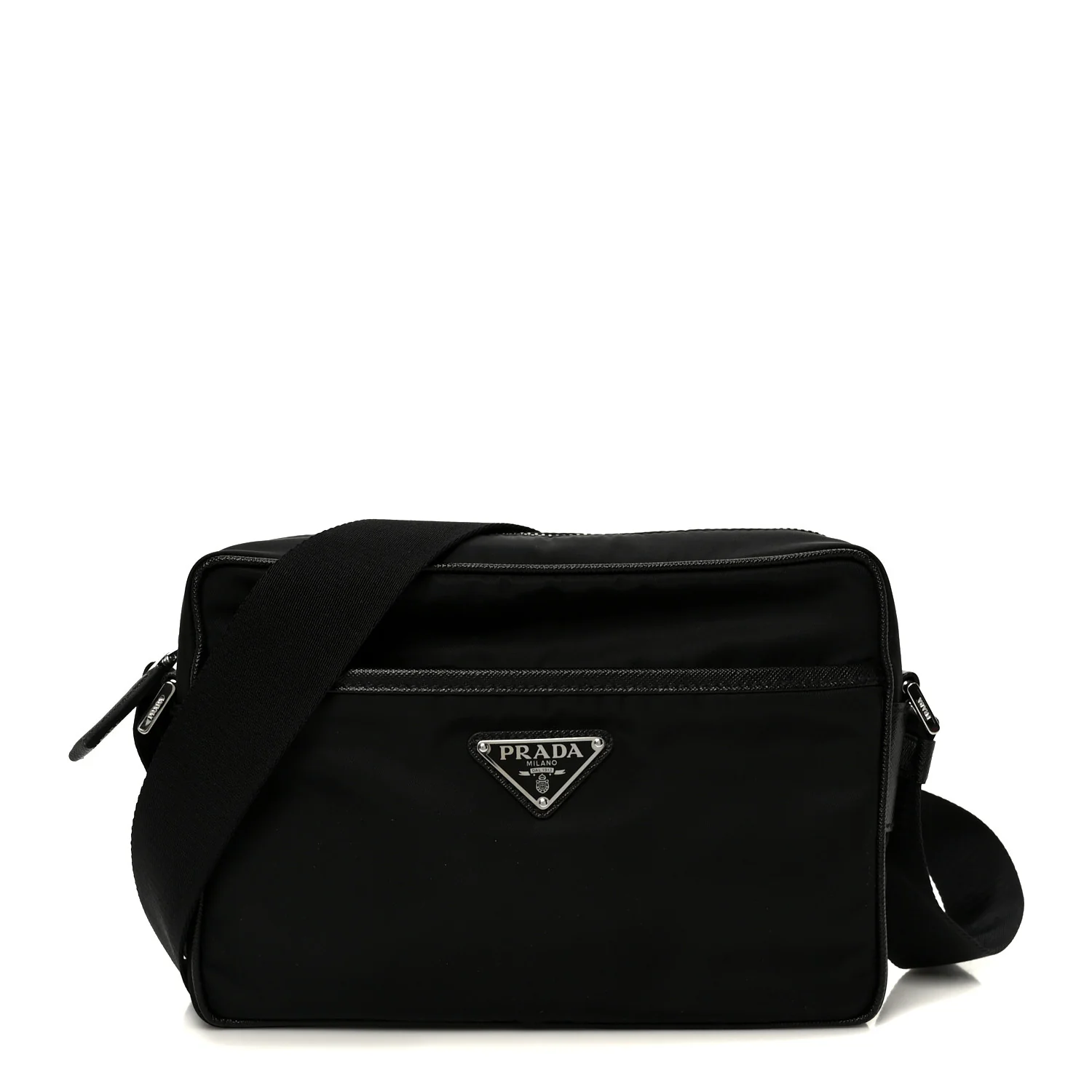 Tessuto Saffiano Pocket Double Zip Shoulder Bag Black