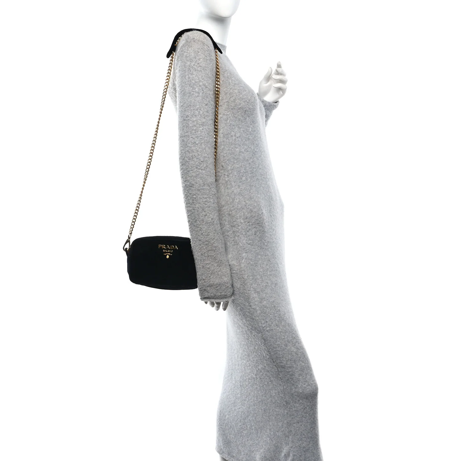 Velluto Zip Top Chain Shoulder Bag Black - Image 2