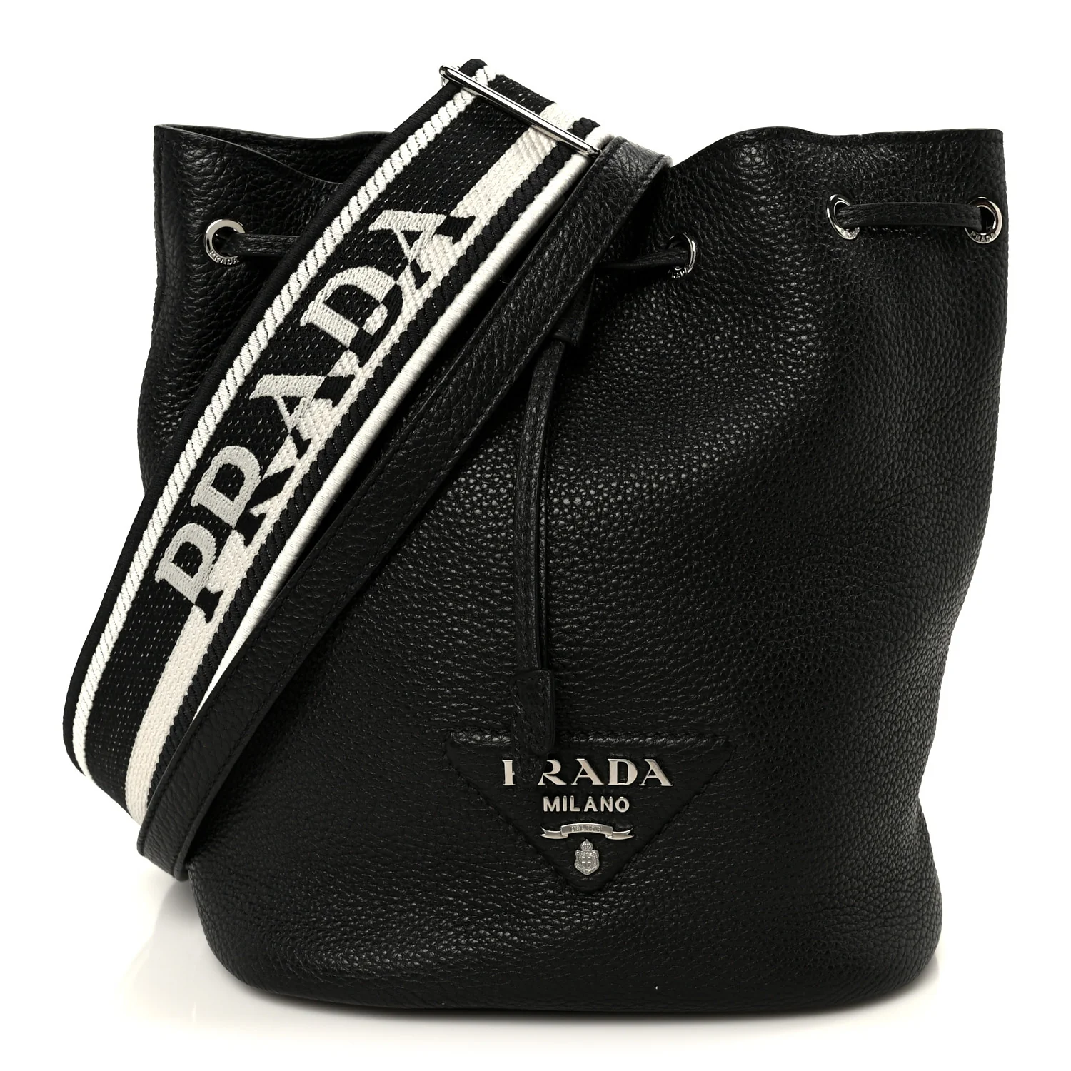Vitello Daino Soft Drawstring Bucket Bag Black