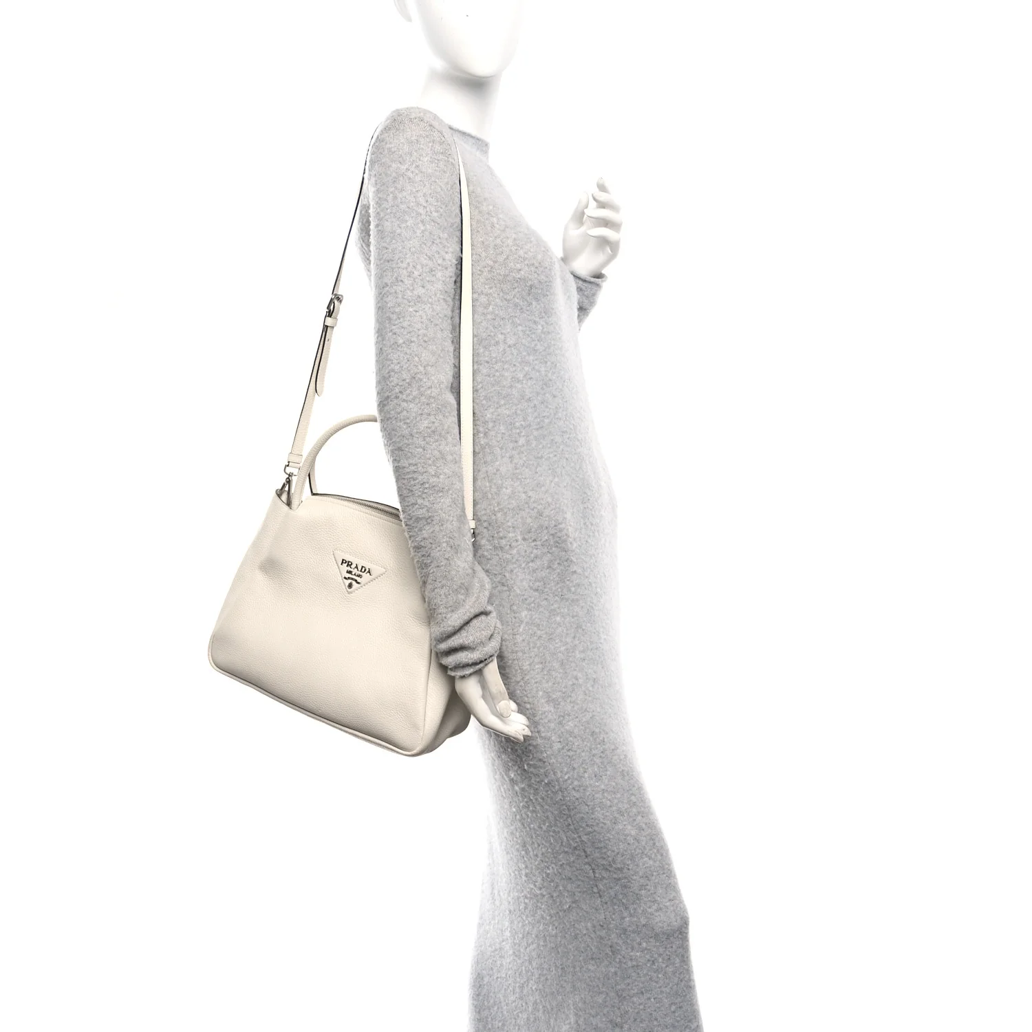Vitello Daino Soft Medium Zippered Top Handle Bag White - Image 2