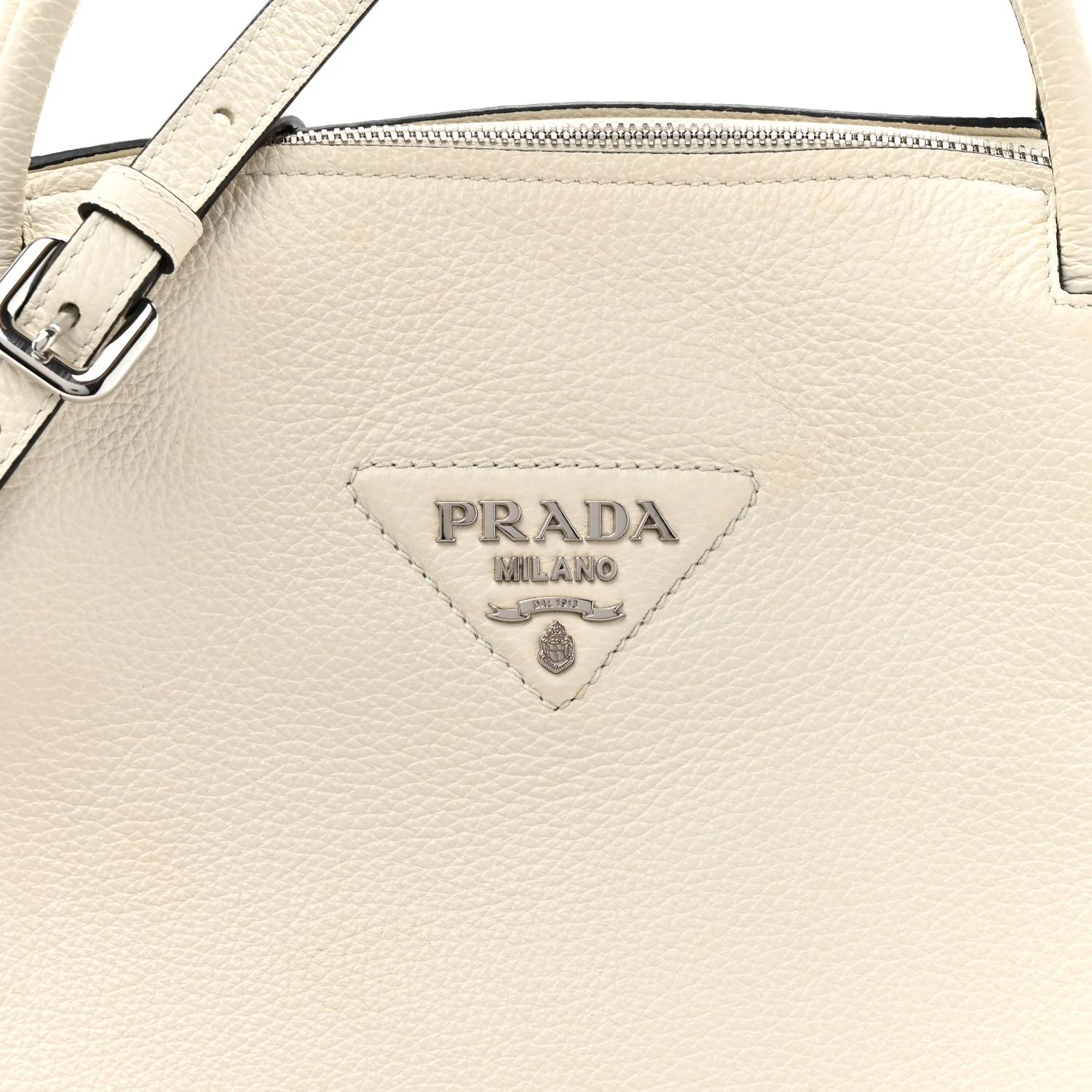 Vitello Daino Soft Medium Zippered Top Handle Bag White - Image 7
