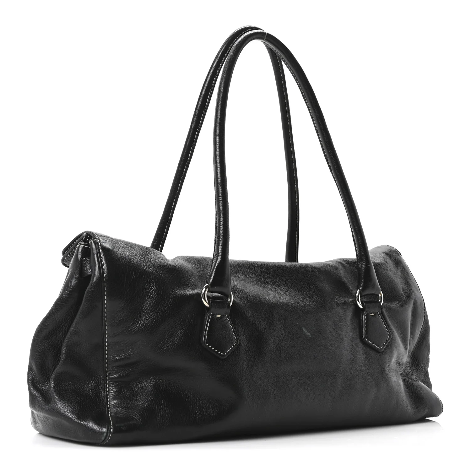Vitello Easy Foldover Pushlock Satchel Black - Image 3