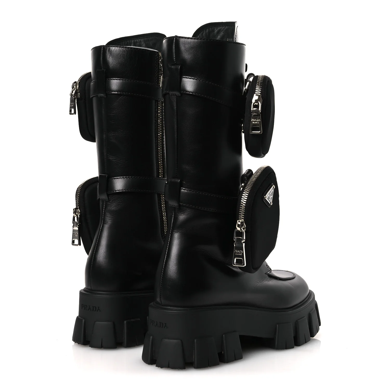 Vitello Lux Nylon Metal Triangle Logo Monolith Pouch Pocket 55mm Tall Combat Boots 38.5 Black - Image 5