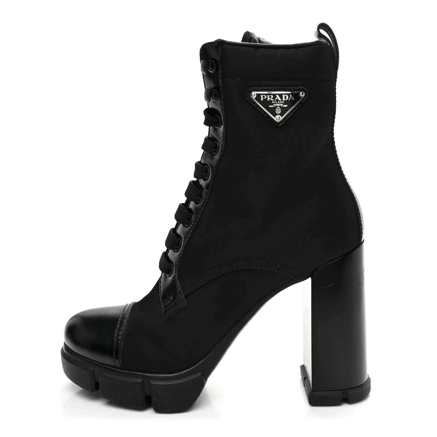Vitello Montana Re-Nylon Metal Triangle Logo 110mm Ankle Boots 36.5 Black