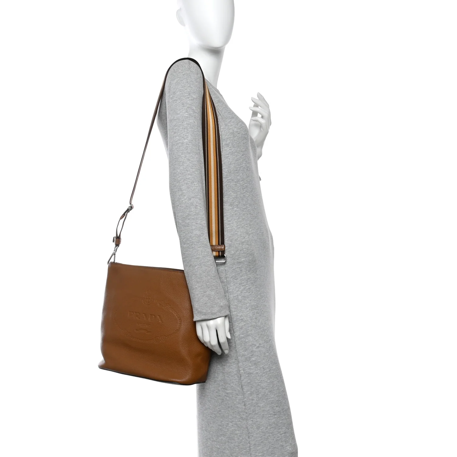 Vitello Phenix Embossed Logo Shoulder Bag Cannella - Image 2